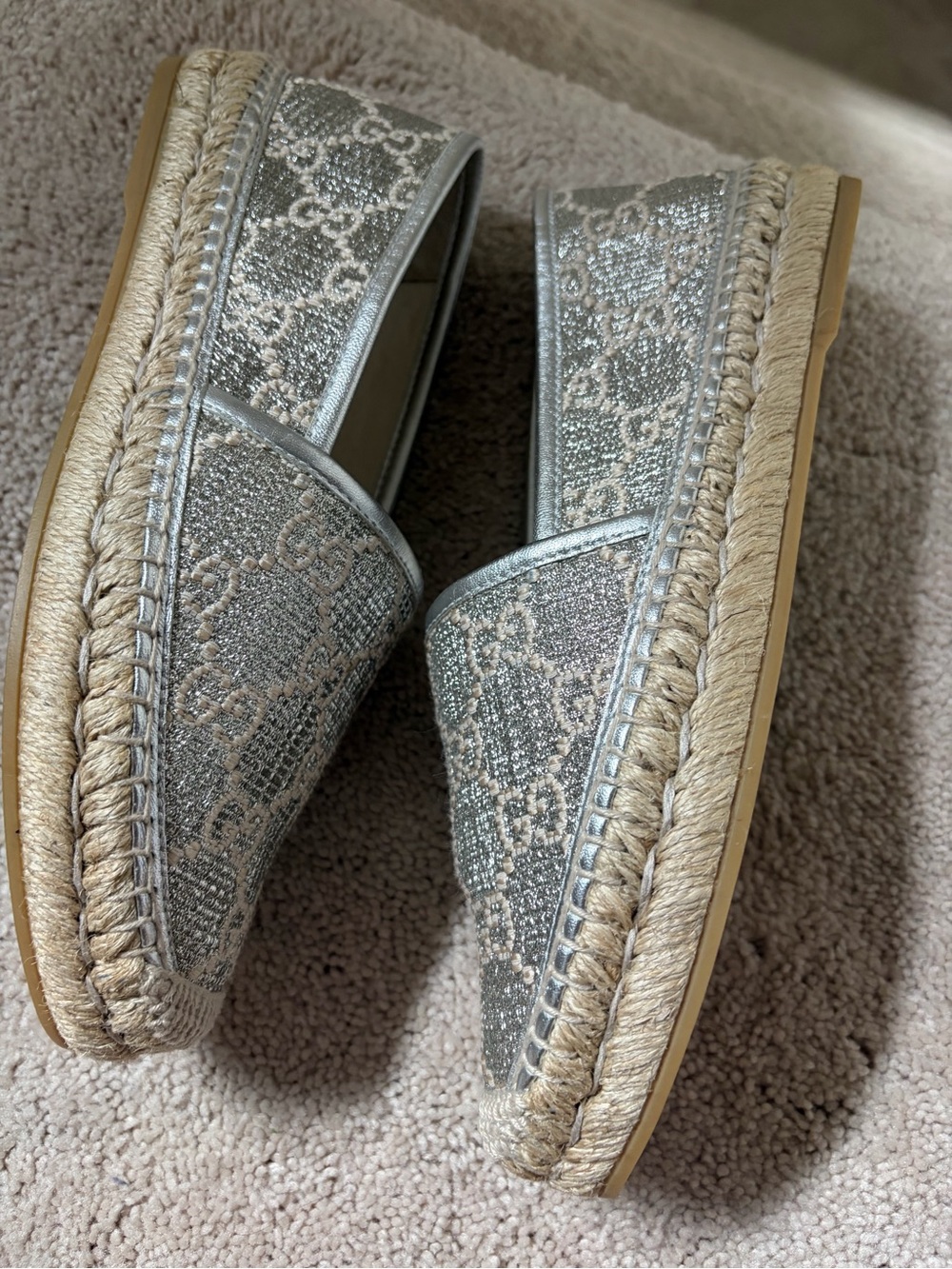 Gucci Silver Metallic Monogram Espadrille Flats - Picture 7 of 10